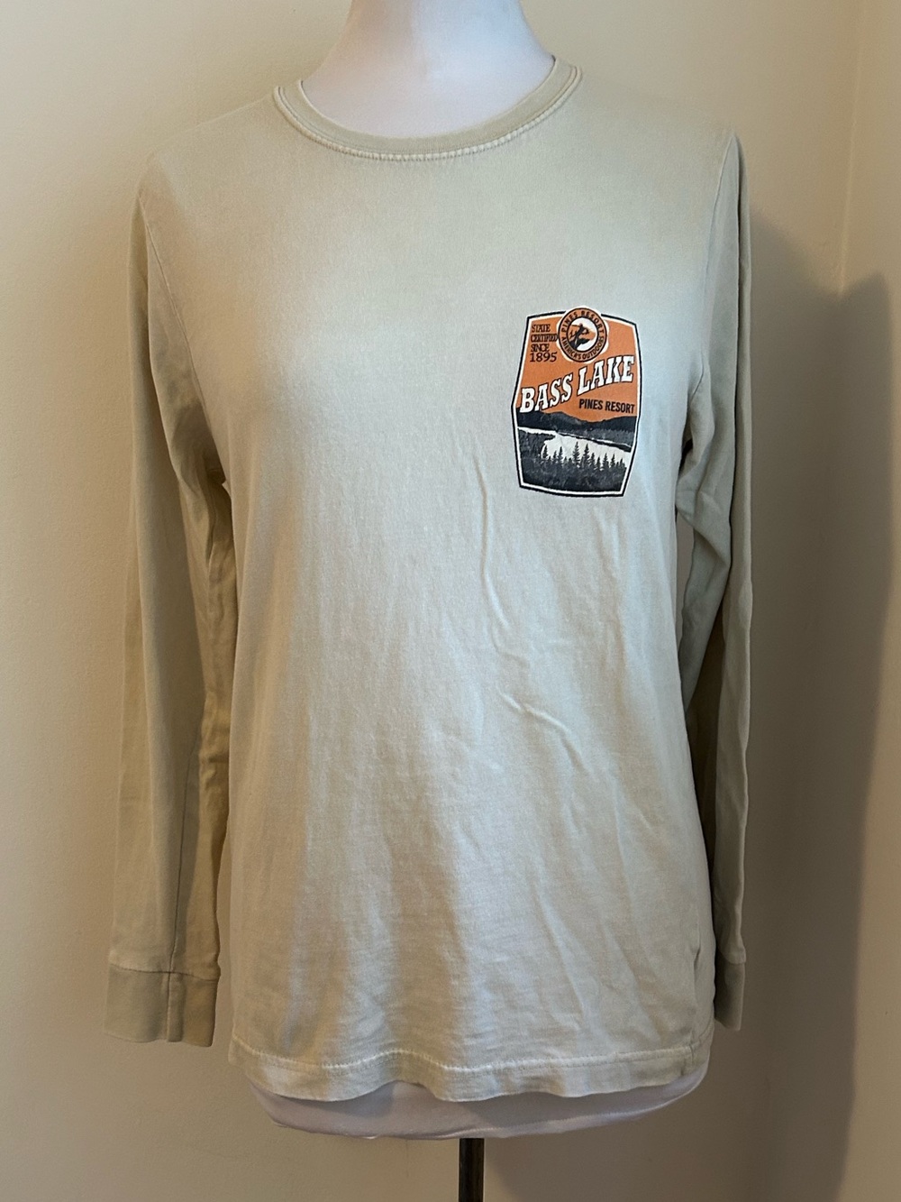Bass Lake Pines Resort Long Sleeve T Shirt - Light Beige / Tan Small